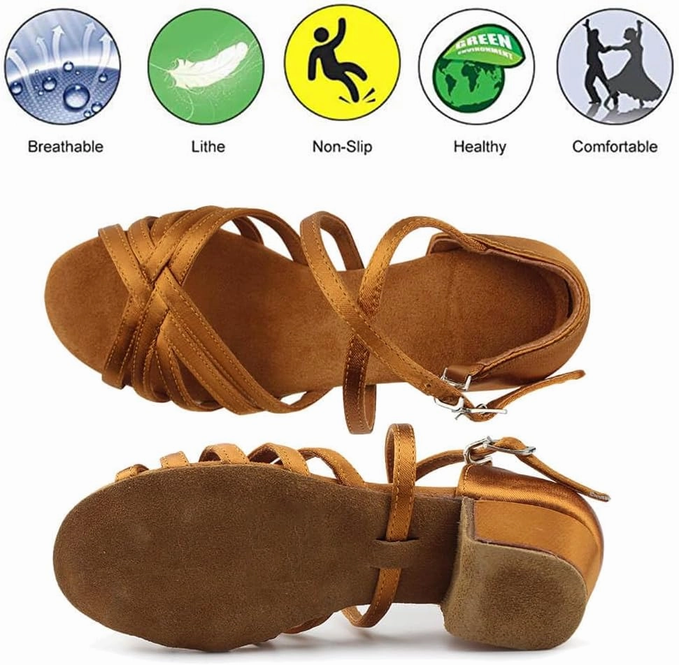 MSMAX Girls Latin Dance Shoe Low Heel Salsa Dancing Sandals for Women