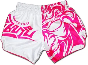 Muay Thai Shorts Samurai Tribal for Men & Women White Pink MMA Kickboxing Boxing Trunks