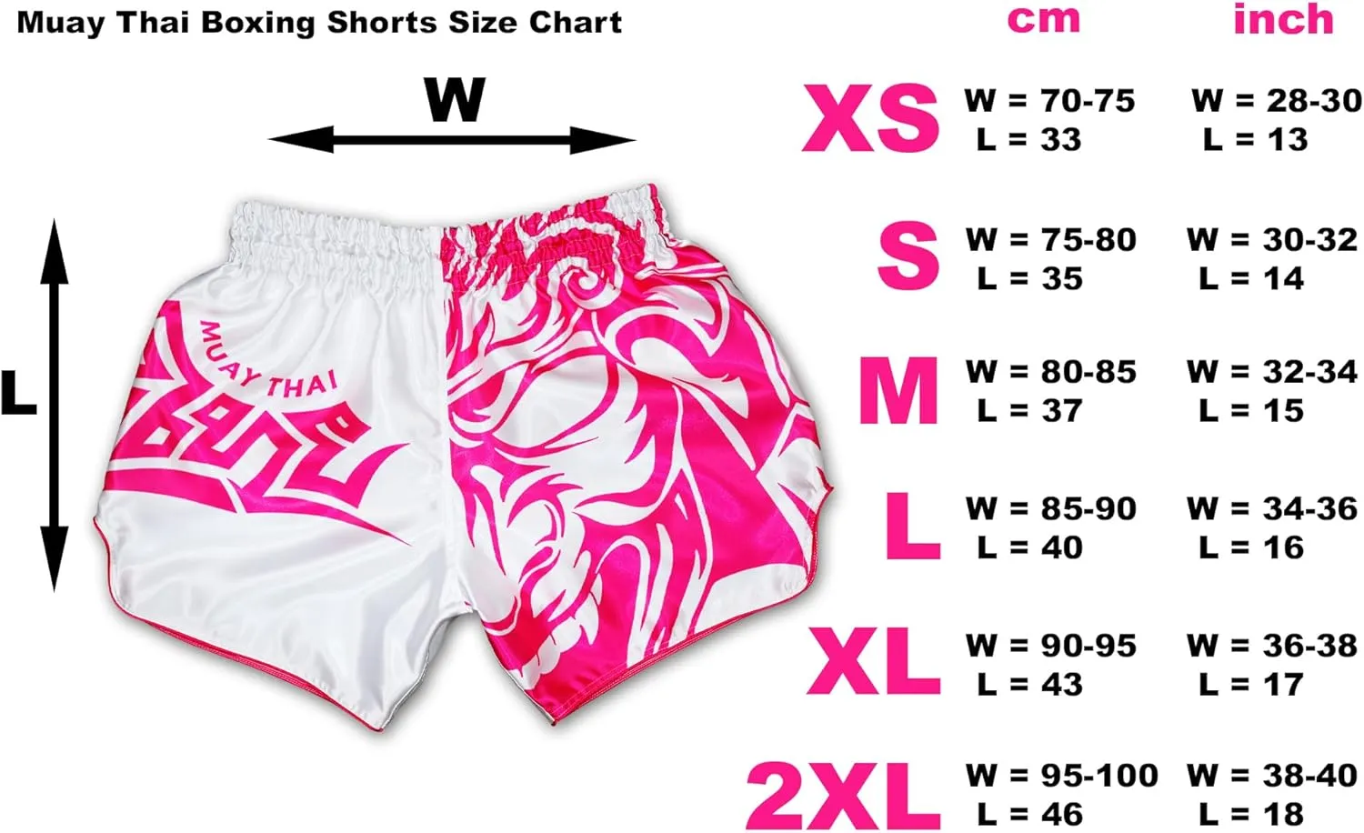 Muay Thai Shorts Samurai Tribal for Men & Women White Pink MMA Kickboxing Boxing Trunks