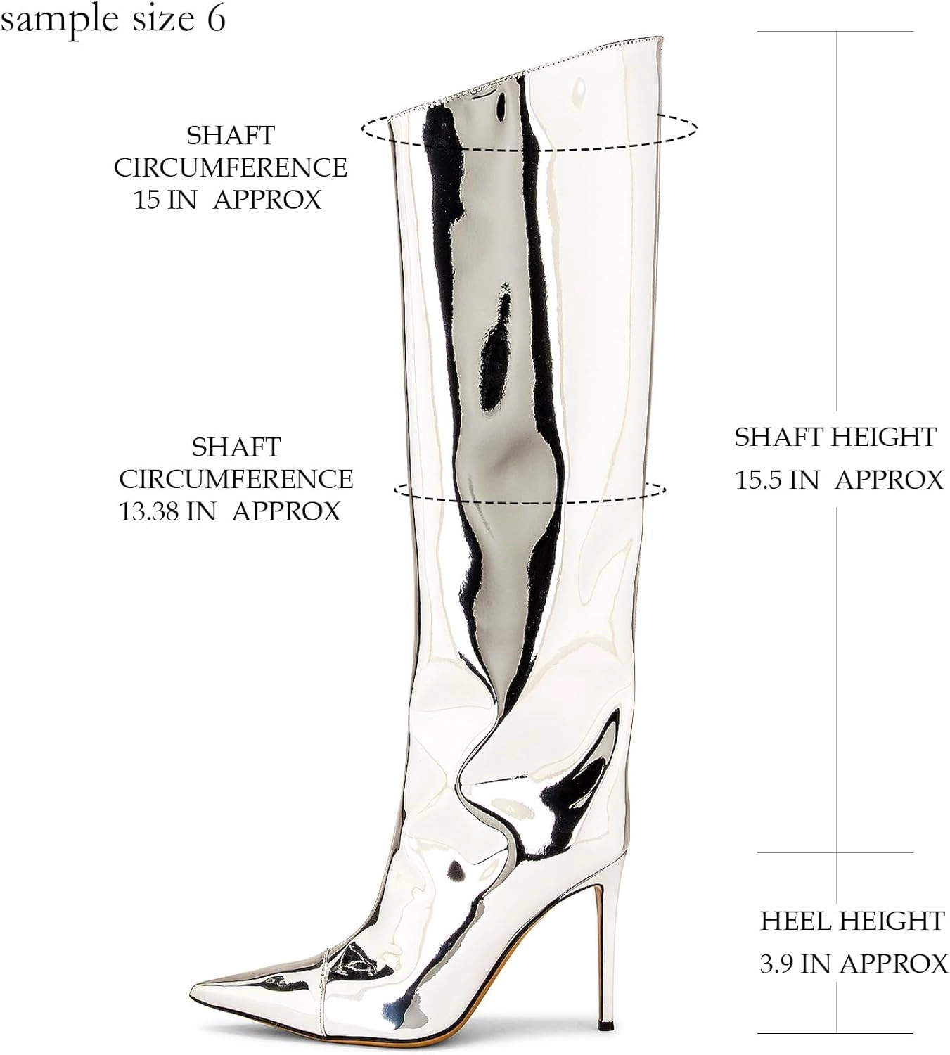 MUCCCUTE Women's Metallic Knee High Boots-Pointed Toe Stiletto Chrome Thigh High Boots-Sexy Fashion Long Boots