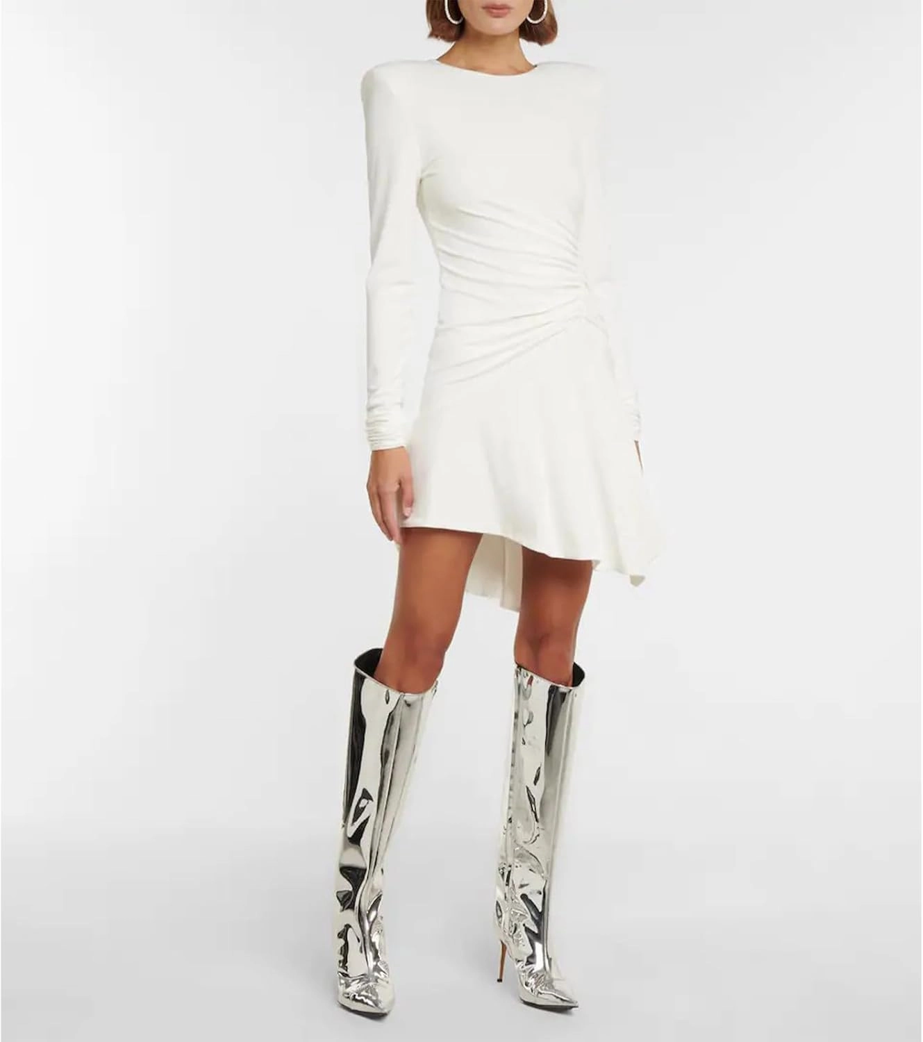 MUCCCUTE Women's Metallic Knee High Boots-Pointed Toe Stiletto Chrome Thigh High Boots-Sexy Fashion Long Boots