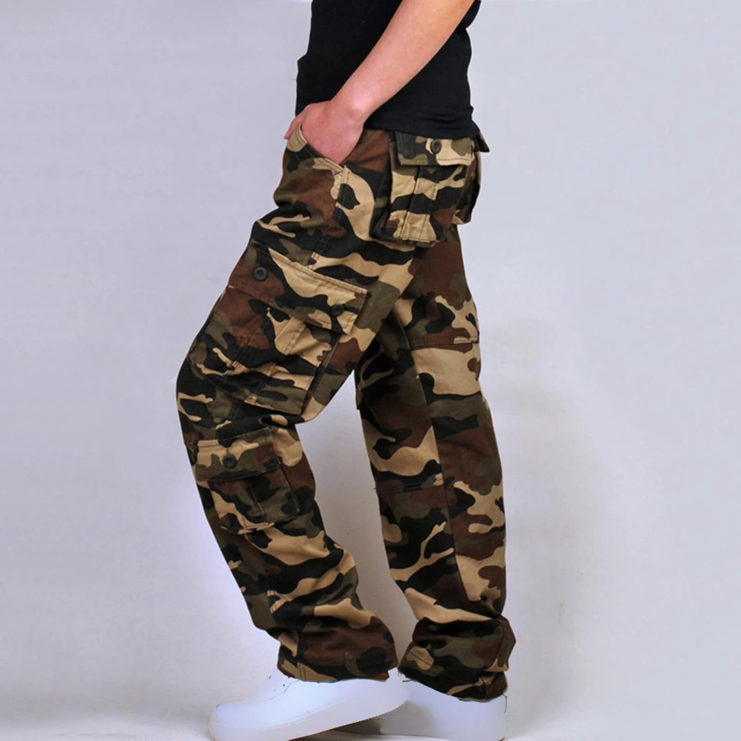 Muscularfit Camo Cargo Pants for Men 2023 Big and Tall Multi Pockets Loose Straight Sweatpants Outdoor Fashion Athletic Pants