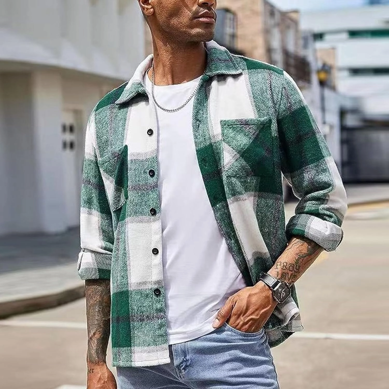 Muscularfit Plaid Flannel Shirt for Men Causal Stylish Long Sleeve Shirt Jacket With Not Hood Lightweight Work Cardigan Shirt