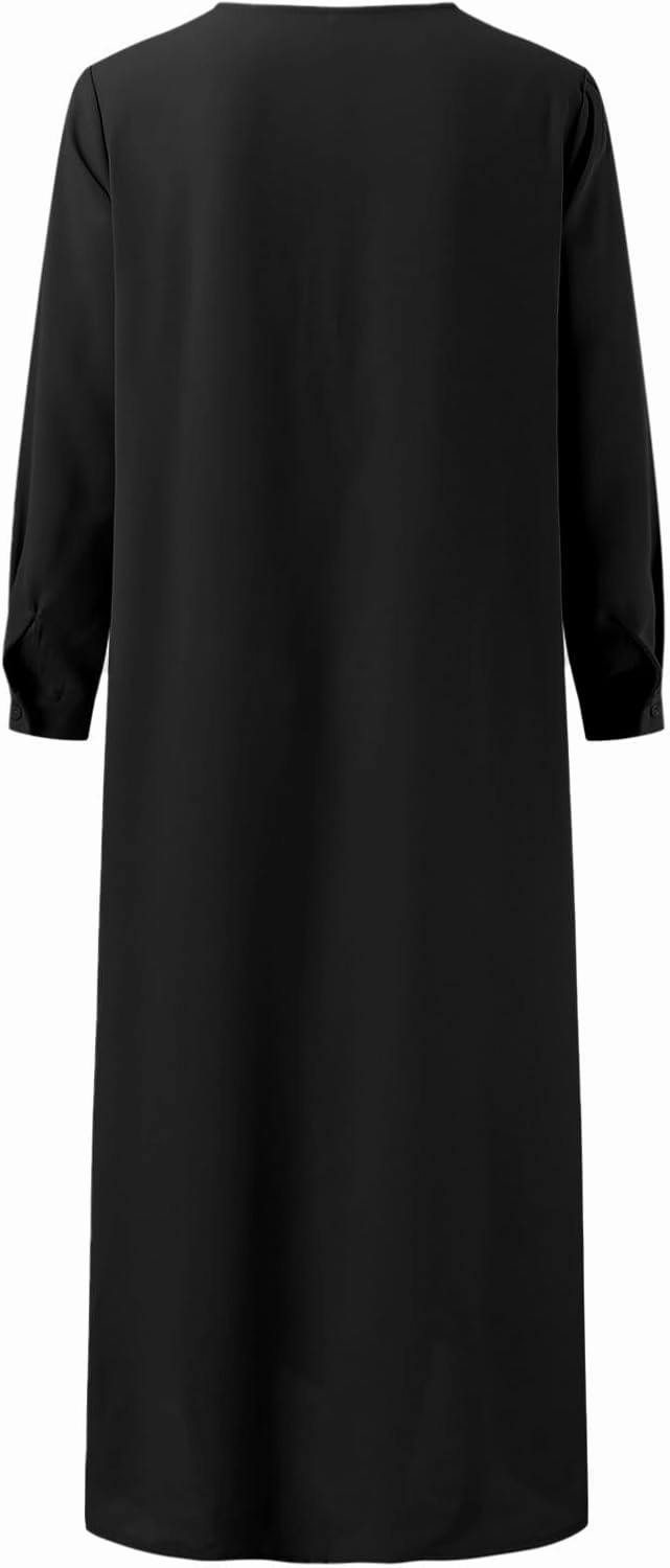 Muslim Maxi Dress for Women Button Down Casual Elegant Modest Prayer Abaya Office Wear Islamic Robe Long Dress