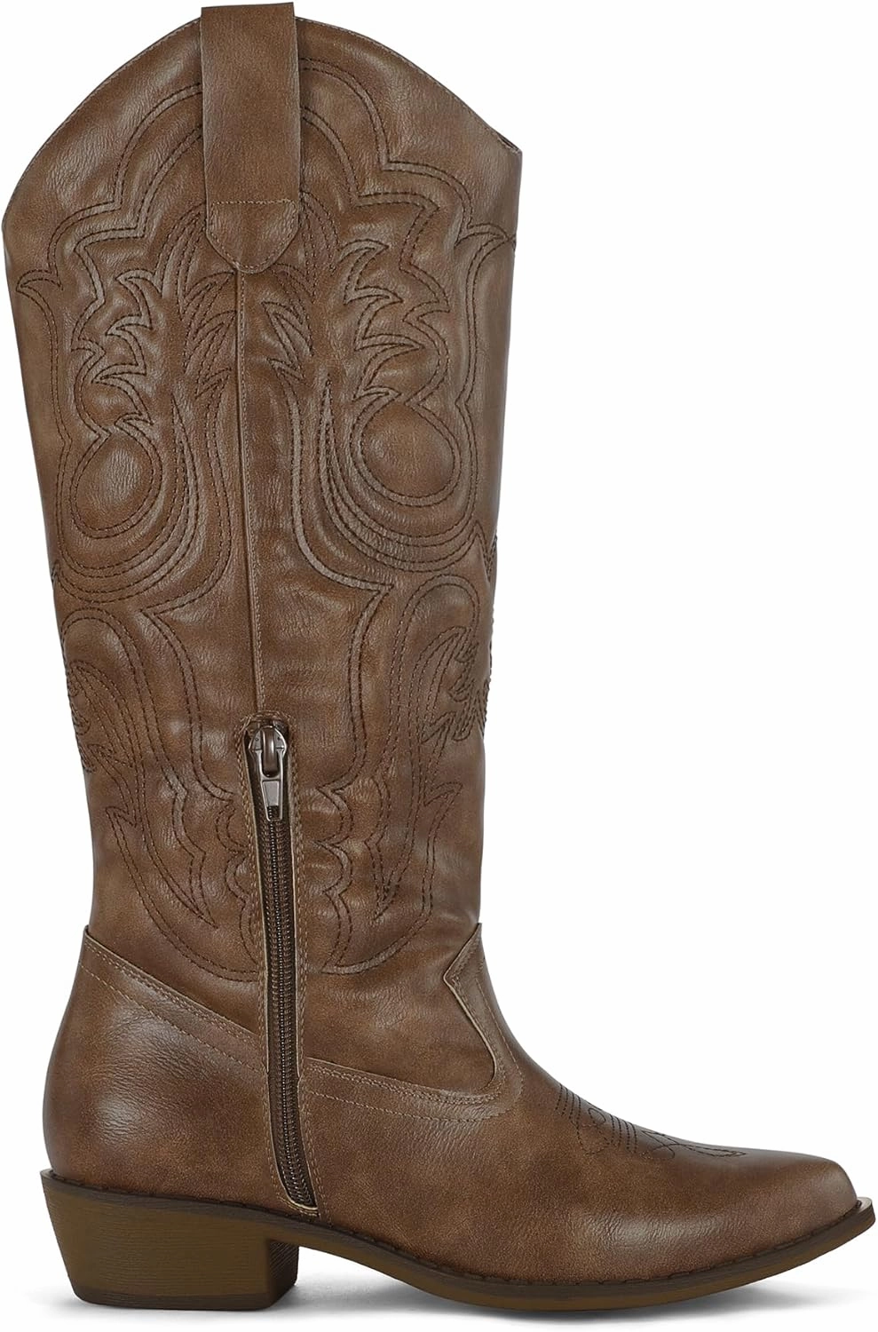 mysoft Women's Cowboy Boots Mid Calf Cowgirl Embroidered Western Pointed Toe Chunky Heel Pull On Knee High Boots