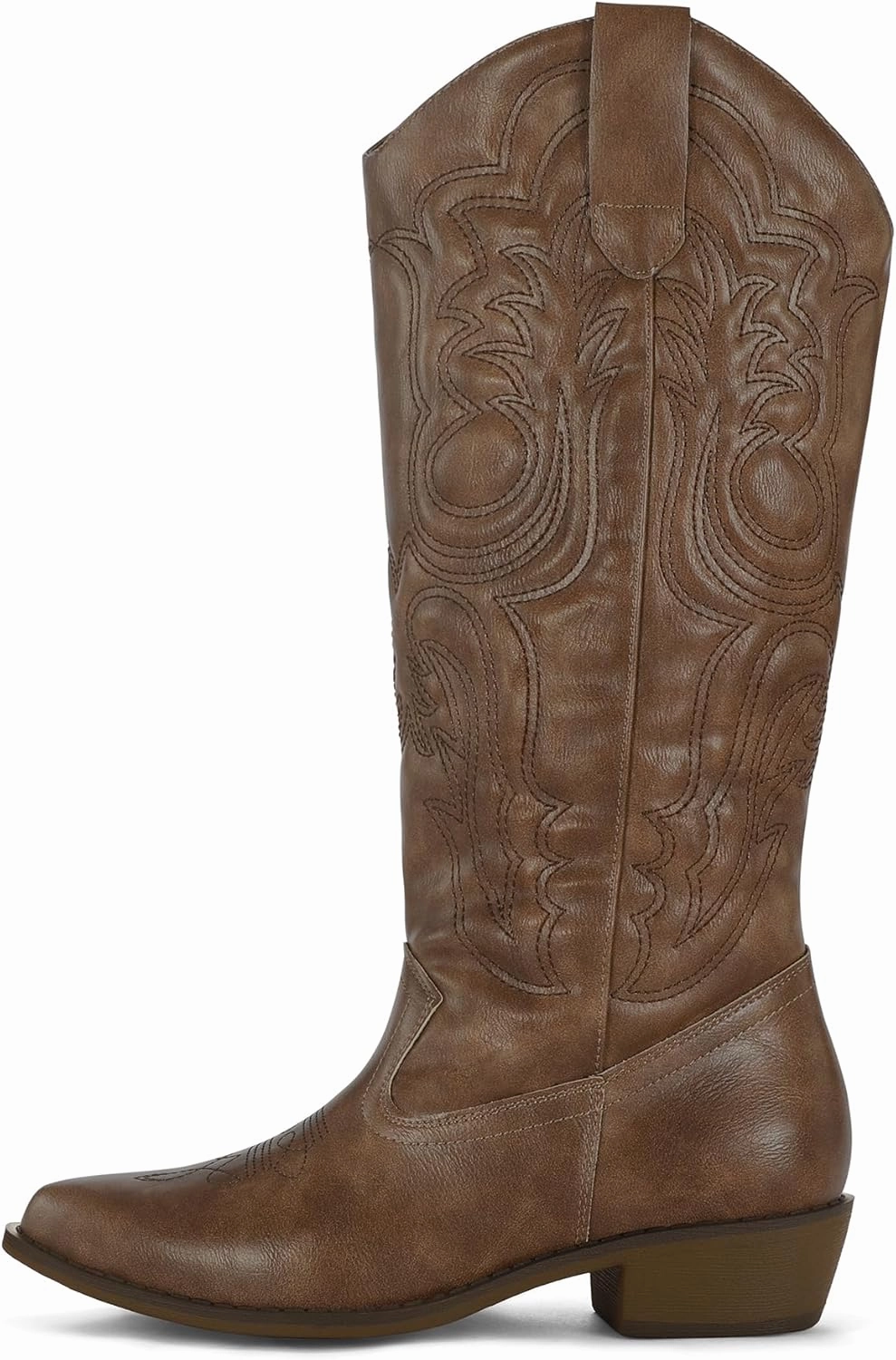 mysoft Women's Cowboy Boots Mid Calf Cowgirl Embroidered Western Pointed Toe Chunky Heel Pull On Knee High Boots