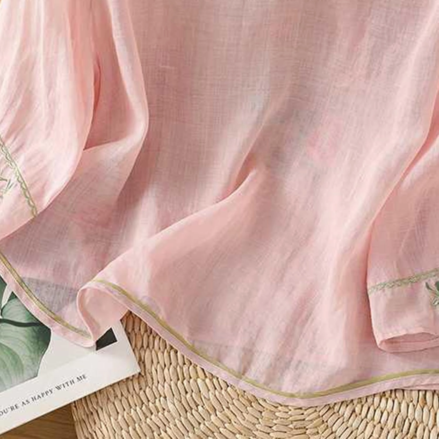 Mzkdieey Women's Cotton Linen Retro Chinese Frog Button Tops Traditional Mandarin Collar Shirts Floral Embroidered Blouse