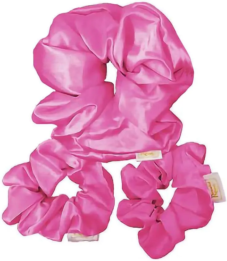 Natural hair essentials, reversible and adjustable Satin bonnet. satin pillowcases, satin Scrunchies and headband set of 8 pieces (Dark pink)