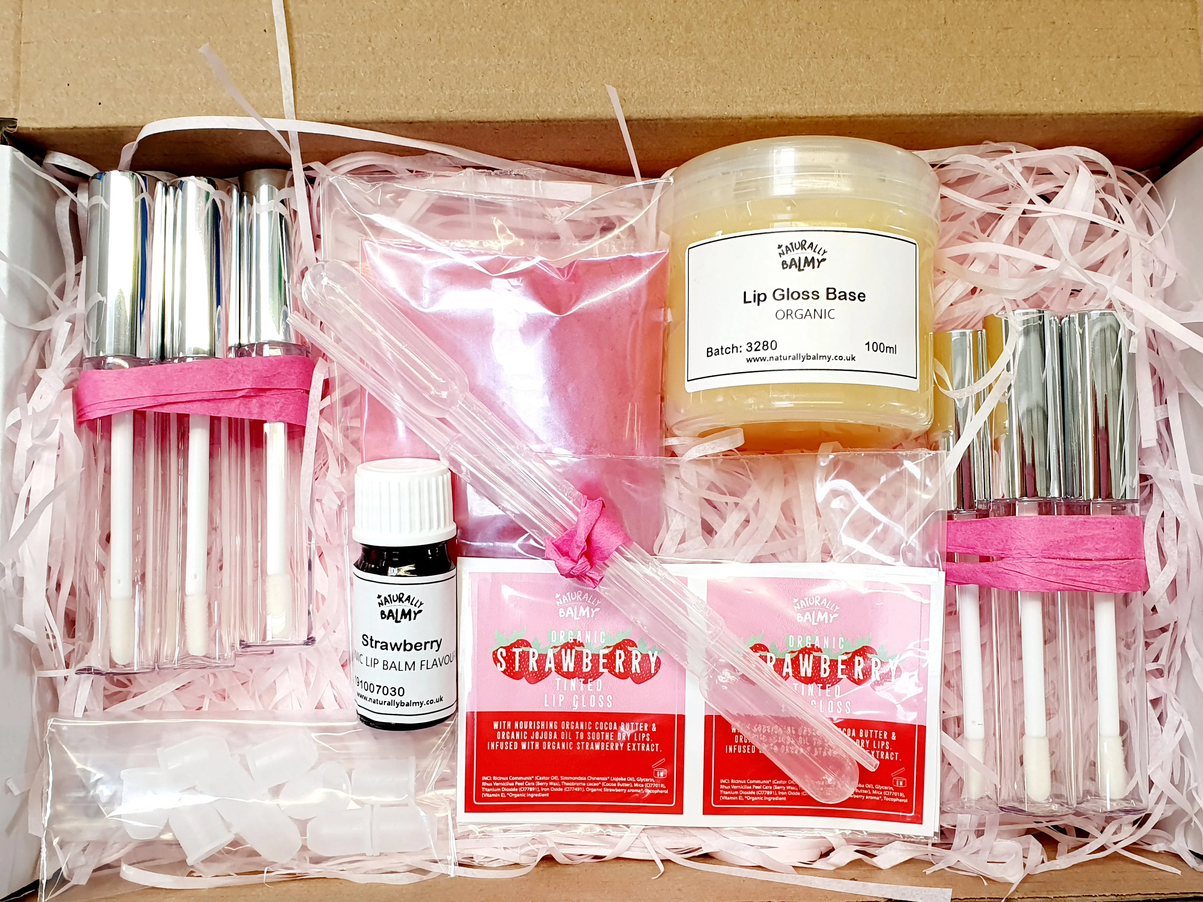 Natural, Organic Strawberry Tinted Lip Gloss Making Kit (Makes 10 x Lip Glosses)