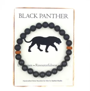 Natural Stone, Black Panther Bracelet, Black Onyx and Rose Wood Spacer, Energy Jewelry, Wildlife Collection, Healing Bracelet