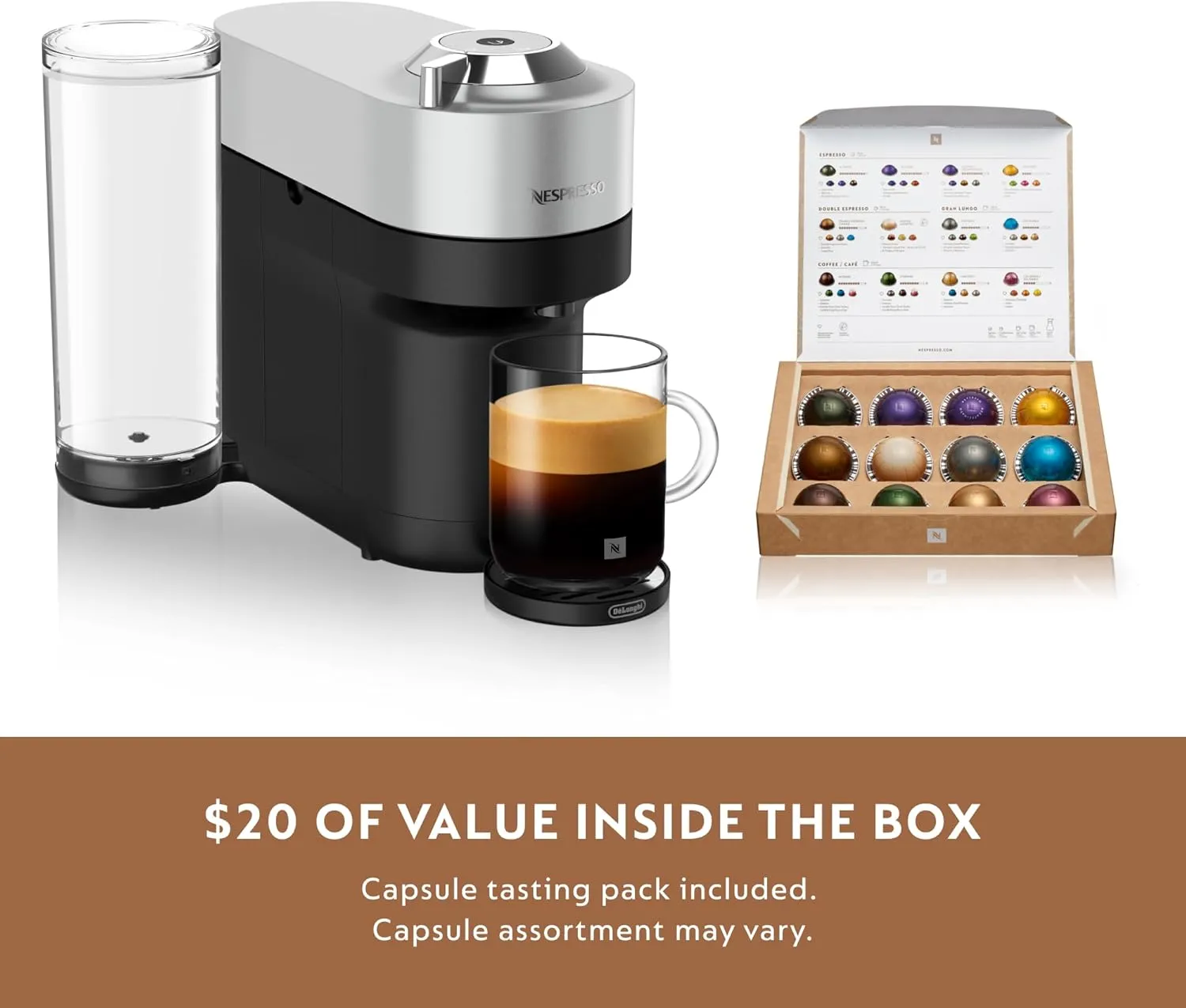 Nespresso Vertuo Pop  Deluxe Coffee and Espresso Machine by De'Longhi, 120 Volts, Silver