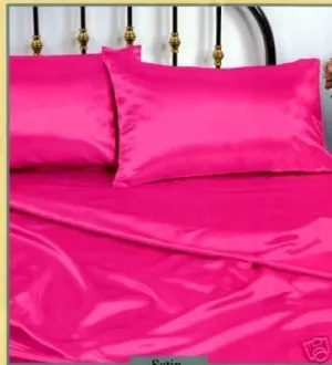New King Size Satin Sheet Set - Includes 1 Fitted Sheet, 1 Flat Sheet and 2 Pillow Cases - Hot Pink