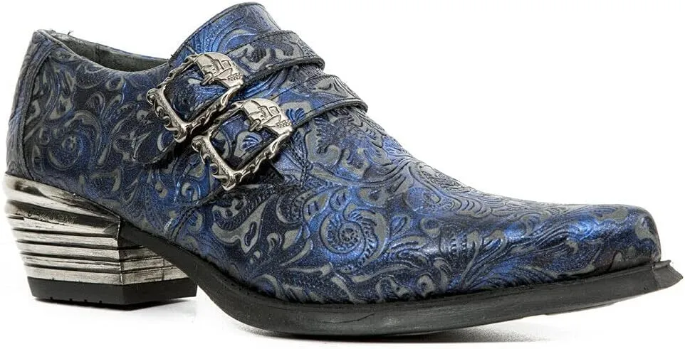 New Rock 7960 Mens Embossed Vintage Leather Buckle Steel Heel Shoes