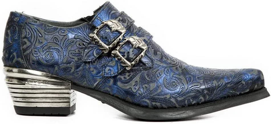New Rock 7960 Mens Embossed Vintage Leather Buckle Steel Heel Shoes