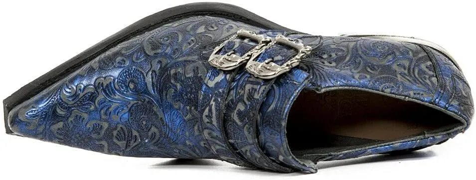 New Rock 7960 Mens Embossed Vintage Leather Buckle Steel Heel Shoes