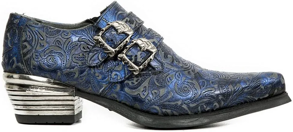 New Rock 7960 Mens Embossed Vintage Leather Buckle Steel Heel Shoes