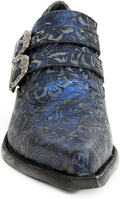 New Rock 7960 Mens Embossed Vintage Leather Buckle Steel Heel Shoes