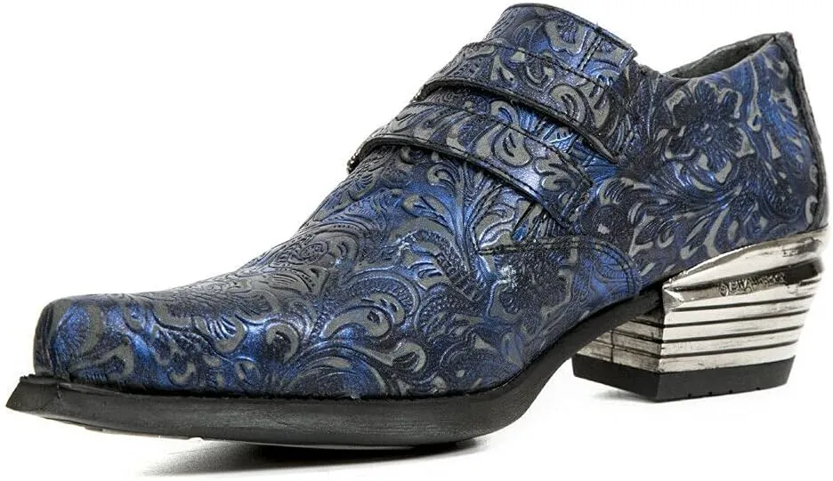 New Rock 7960 Mens Embossed Vintage Leather Buckle Steel Heel Shoes