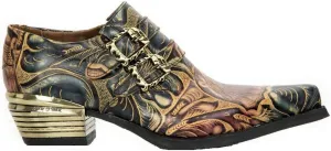New Rock M-7960-S14 Mens Embossed Vintage Shoes Black Leather Buckle Steel Heel
