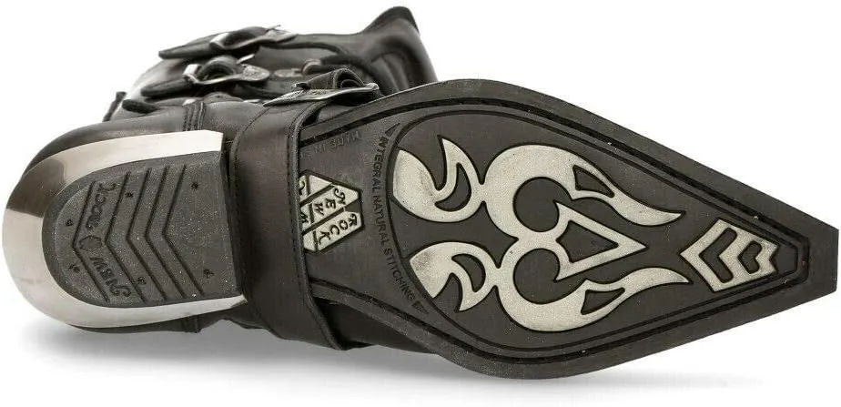 New Rock Mens WESTERN COWBOY 7993 Leather Buckle Heavy Calf Boots