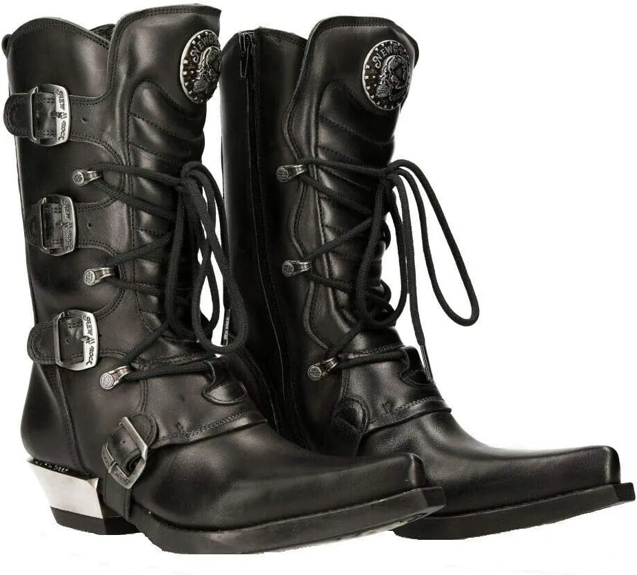 New Rock Mens WESTERN COWBOY 7993 Leather Buckle Heavy Calf Boots