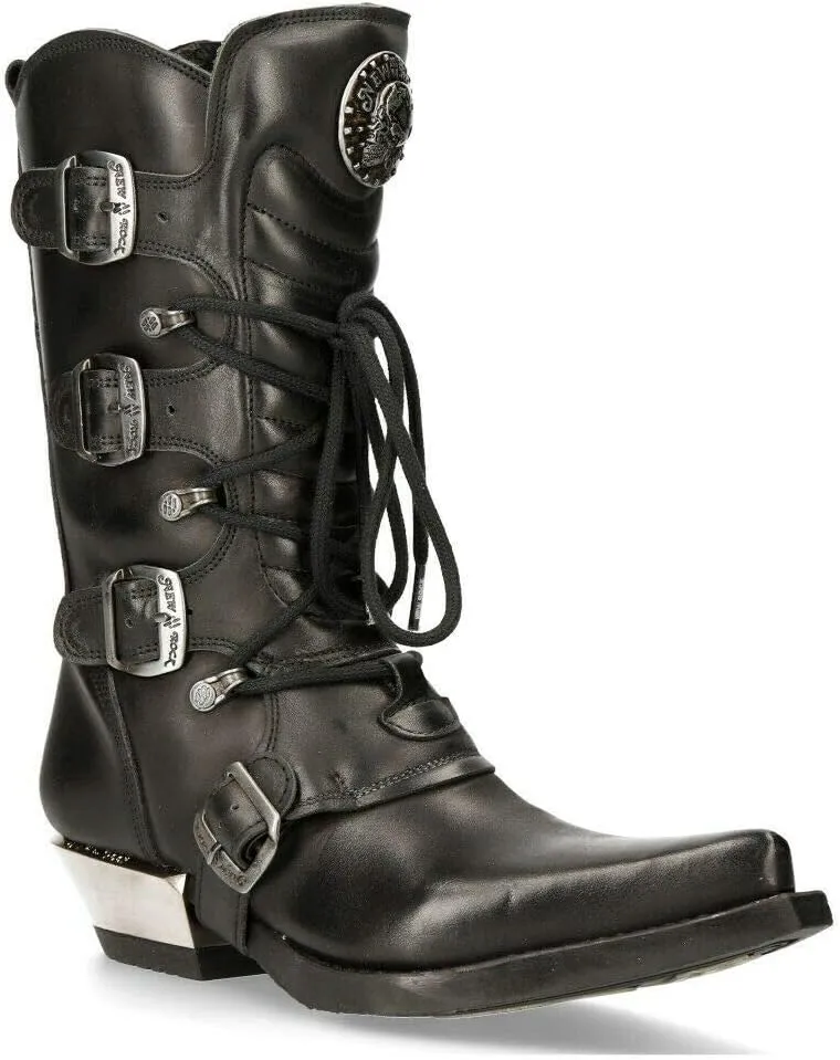 New Rock Mens WESTERN COWBOY 7993 Leather Buckle Heavy Calf Boots