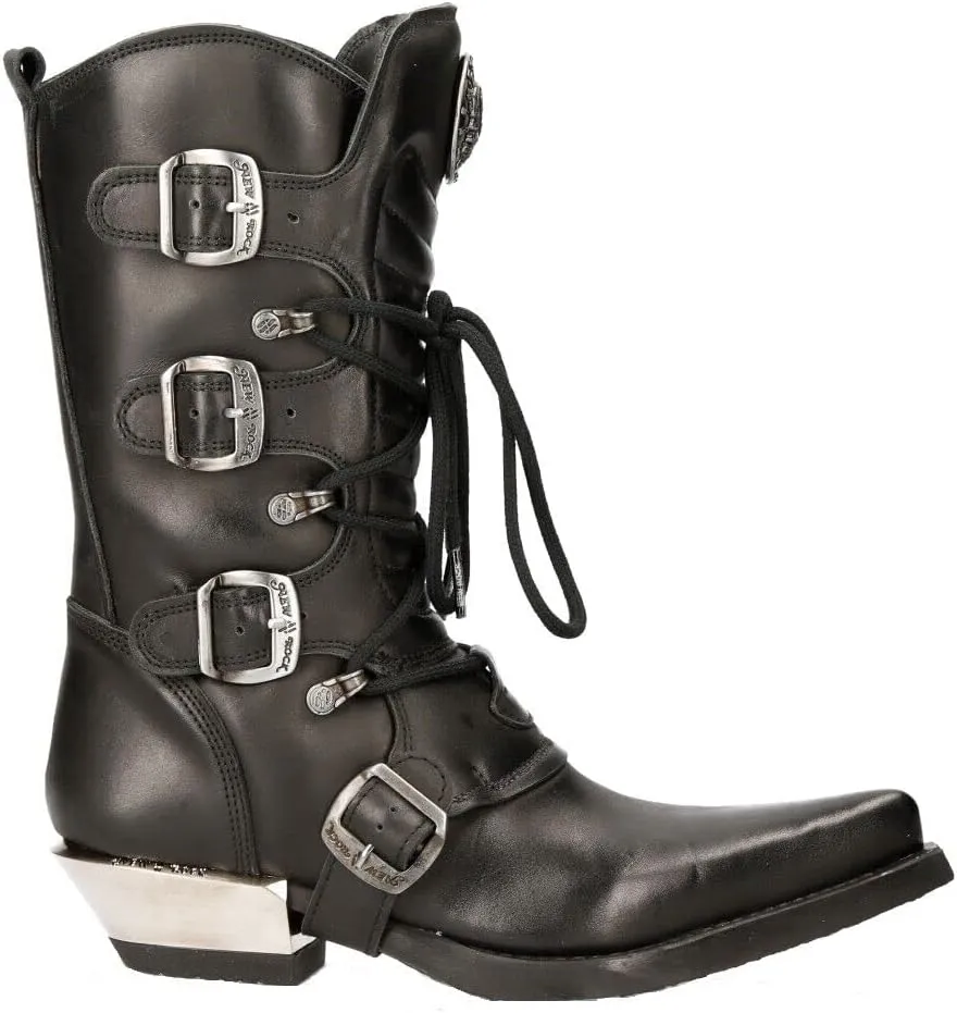 New Rock Mens WESTERN COWBOY 7993 Leather Buckle Heavy Calf Boots