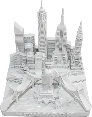 New York City Skyline 3D Model Landmark Replica Square Matte White 4 1/2 inches