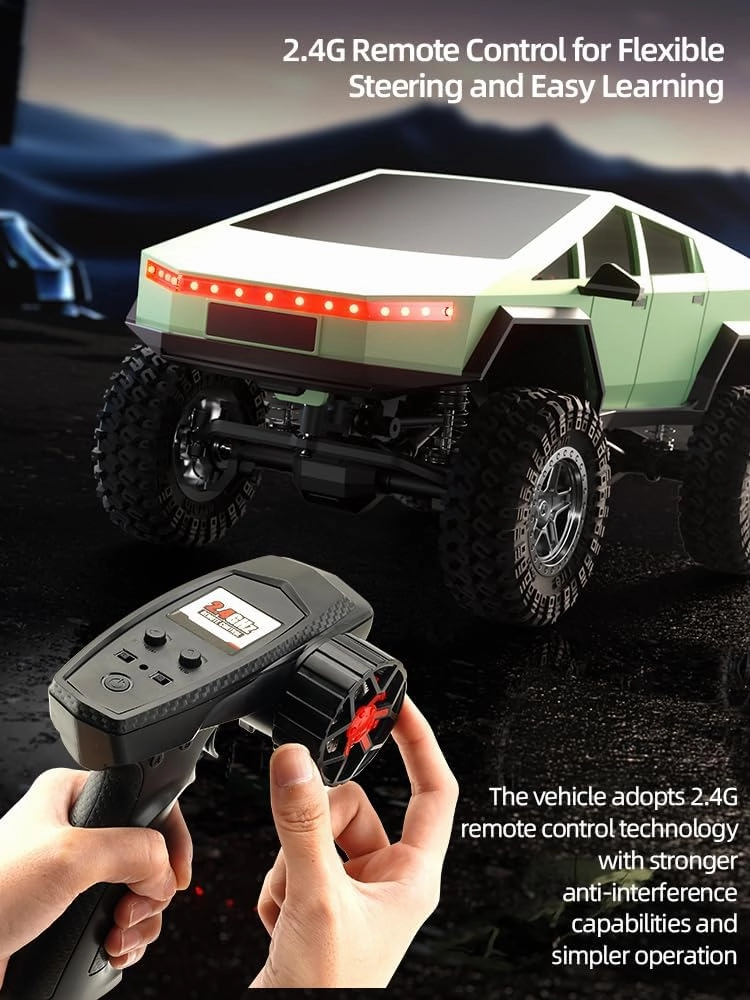 New Remote Control Cyber Truck, 2.4GHz 4WD Off-Road Pick-up Truck, Rock Crawler RC Car with 1500mAh Battery & LED Light