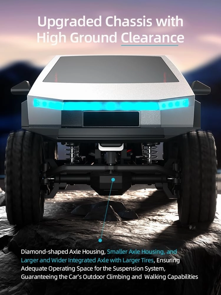 New Remote Control Cyber Truck, 2.4GHz 4WD Off-Road Pick-up Truck, Rock Crawler RC Car with 1500mAh Battery & LED Light