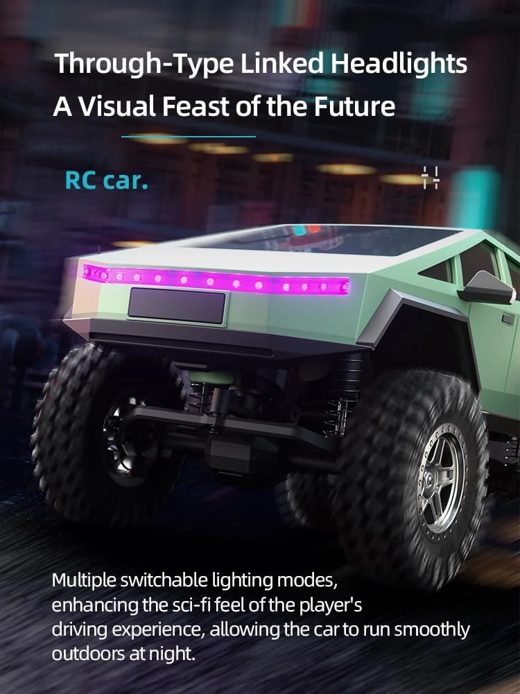 New Remote Control Cyber Truck, 2.4GHz 4WD Off-Road Pick-up Truck, Rock Crawler RC Car with 1500mAh Battery & LED Light