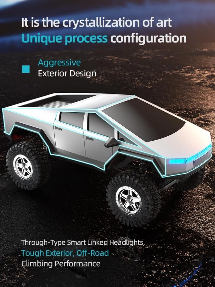 New Remote Control Cyber Truck, 2.4GHz 4WD Off-Road Pick-up Truck, Rock Crawler RC Car with 1500mAh Battery & LED Light