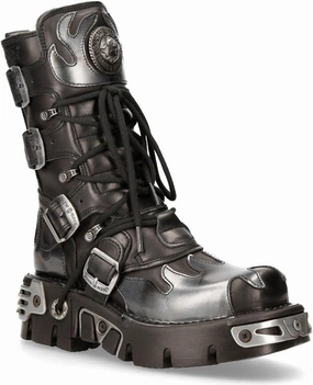 NEW ROCK Boots 591 Flame Metallic Leather Men's Goth Punk Biker Fashion