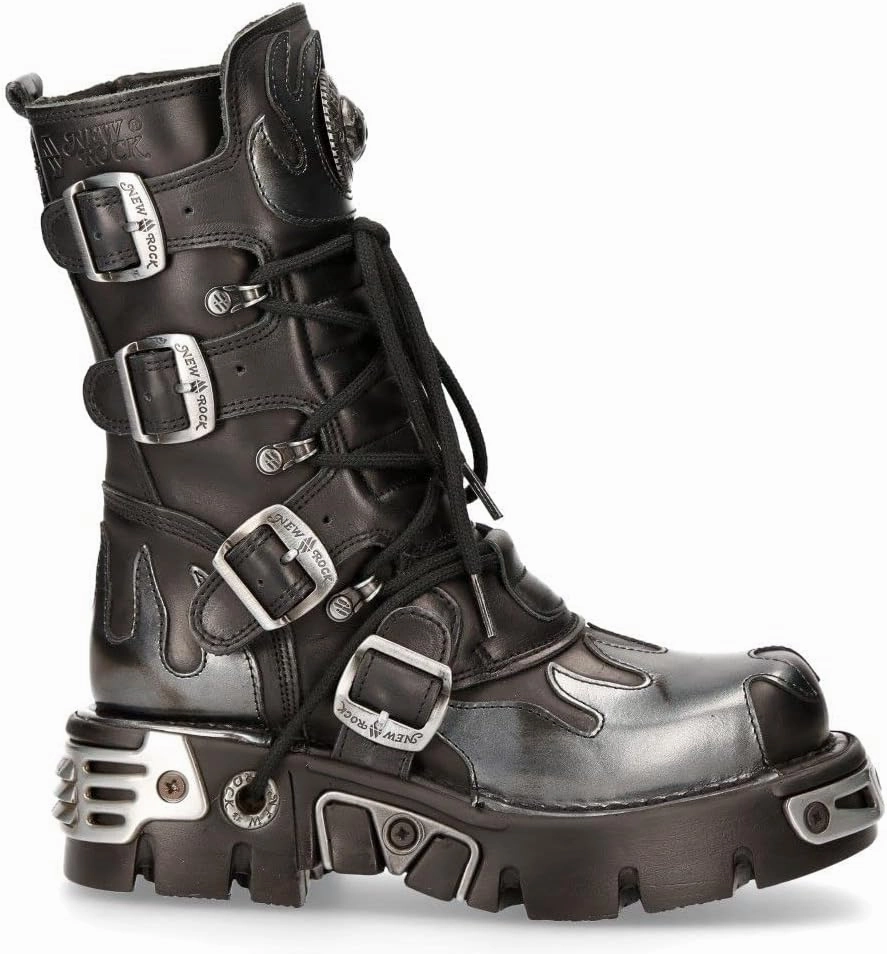 NEW ROCK Boots 591 Flame Metallic Leather Men's Goth Punk Biker Fashion