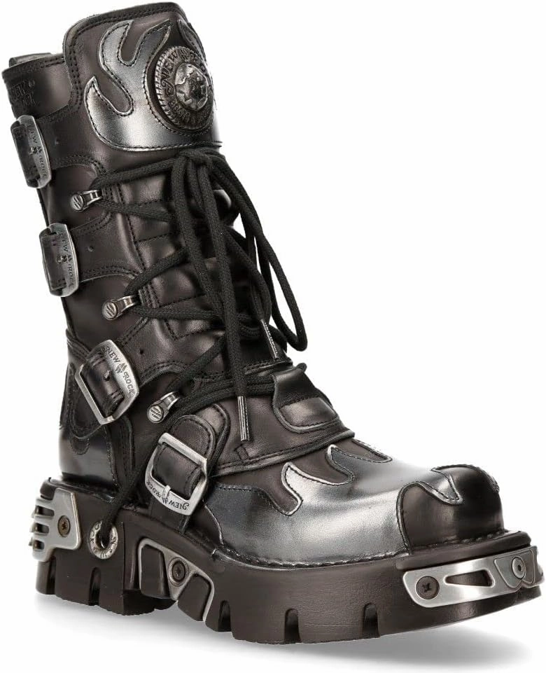 NEW ROCK Boots 591 Flame Metallic Leather Men's Goth Punk Biker Fashion