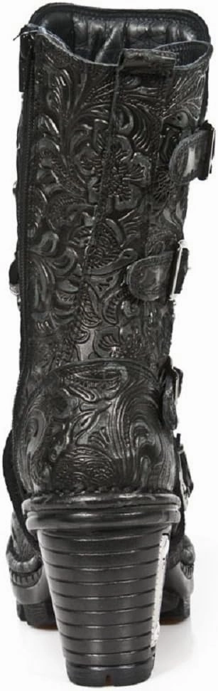 New Rock NEOTR005-S25 Ladies Leather Boots Vintage Floral Black Gothic Rock Punk