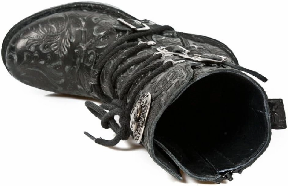 New Rock NEOTR005-S25 Ladies Leather Boots Vintage Floral Black Gothic Rock Punk