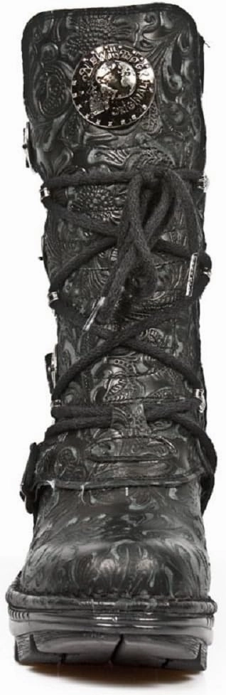 New Rock NEOTR005-S25 Ladies Leather Boots Vintage Floral Black Gothic Rock Punk