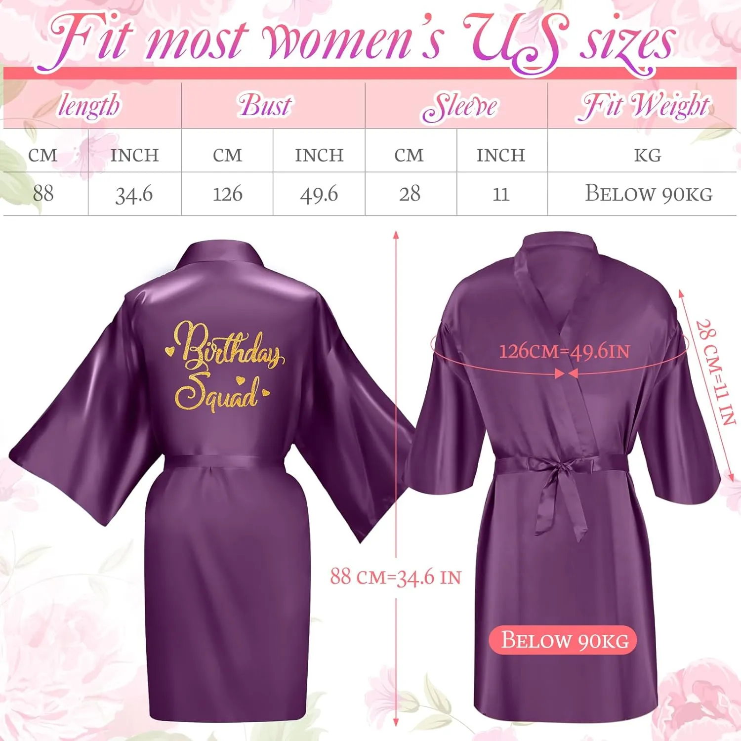 Newcotte 10 Pcs Women's Birthday Party Robes Silk Kimono Robe with Gold Glitter Squad Queen Satin Gown