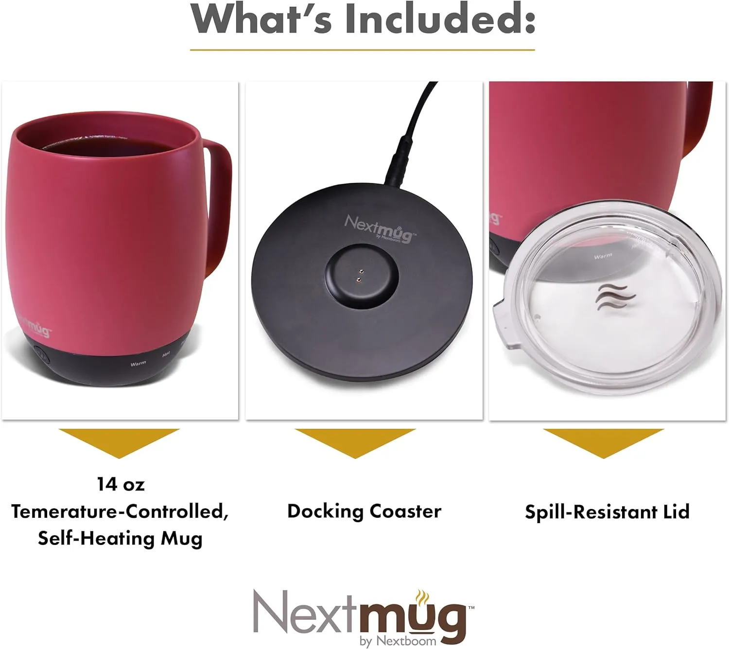 Nextmug - Temperature-Controlled, Self-Heating Coffee Mug (14 oz.) (Dusty Rose)