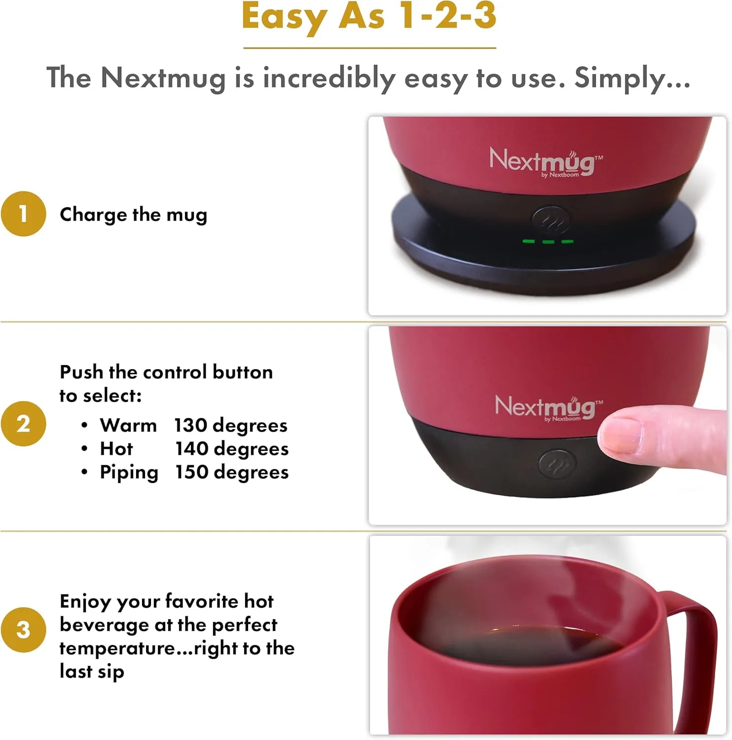 Nextmug - Temperature-Controlled, Self-Heating Coffee Mug (14 oz.) (Dusty Rose)