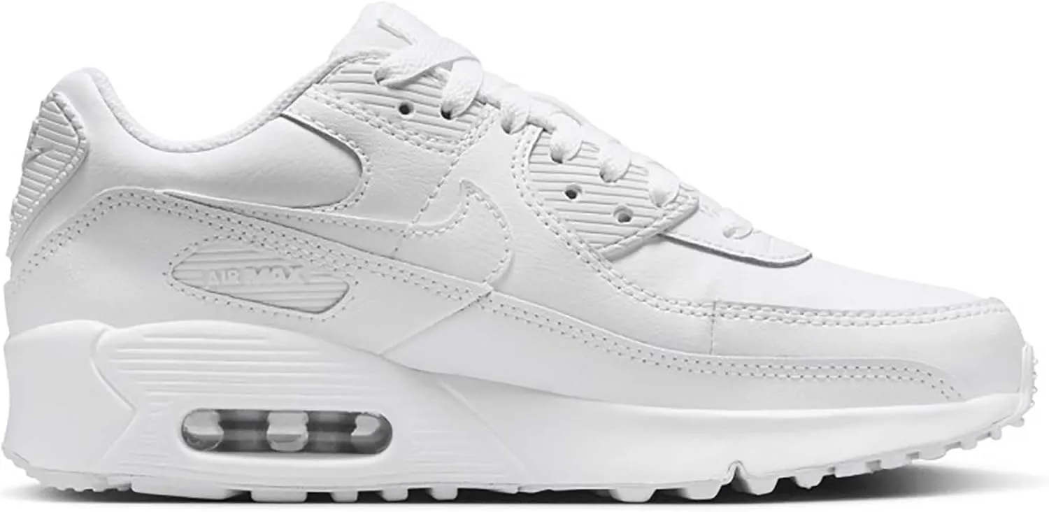Nike Air Max 90 Big Kids' Shoes (HF6358-102, White/Metallic Silver/White/White) Size 7
