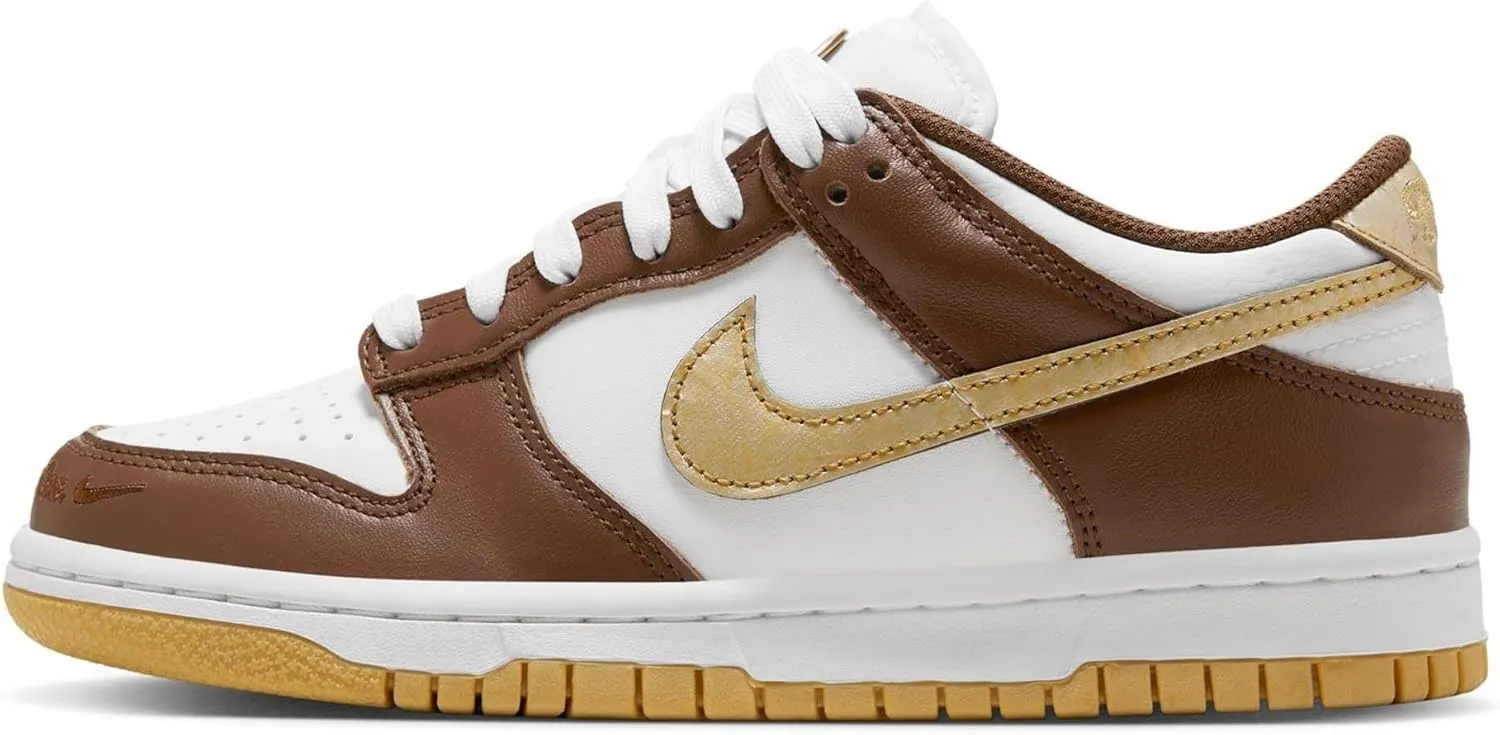 Nike Dunk Low Big Kids Shoes White/Metallic Gold-White Size-4