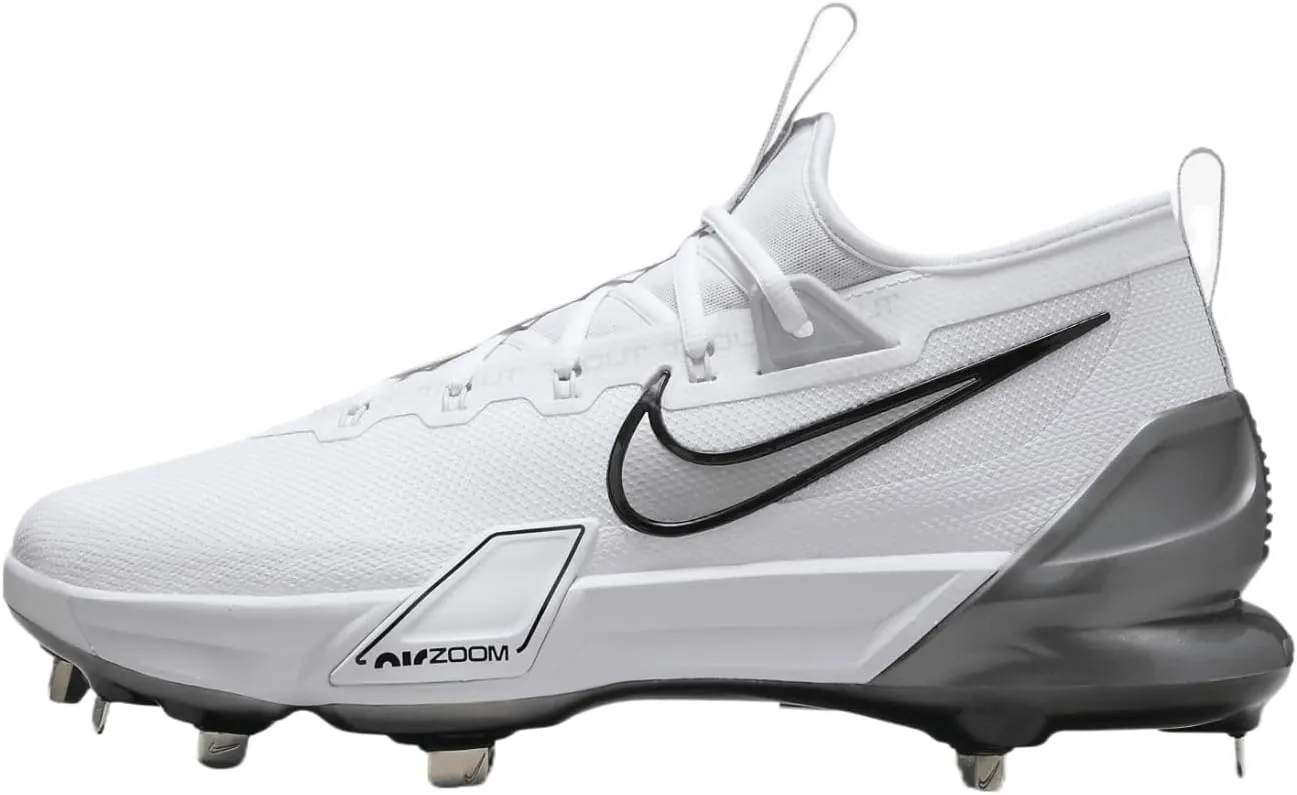 Nike Force Zoom Trout 9 Elite Baseball Cleats (FB2906-102, White/Black/Pure Platinum/Metallic Silver)