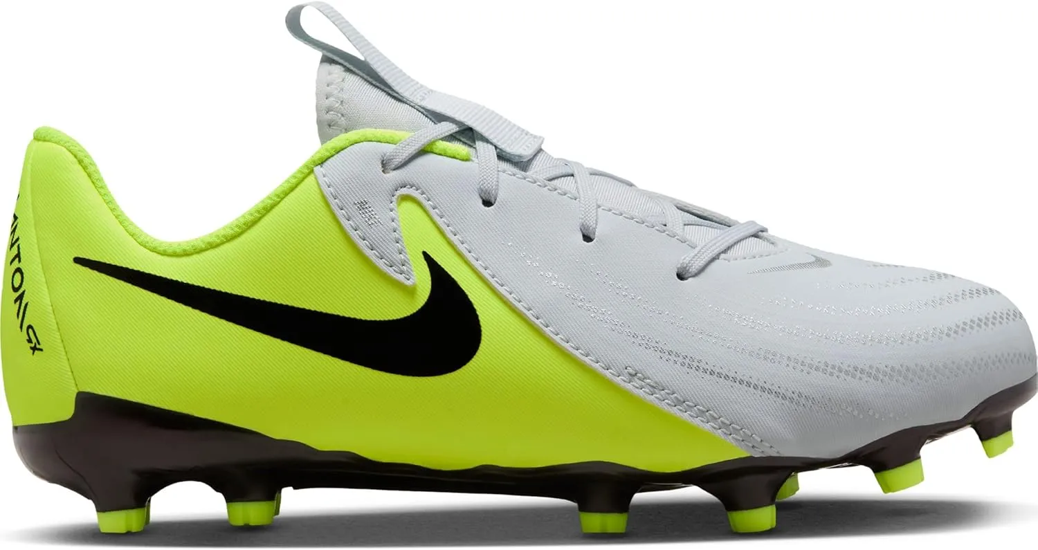 Nike Jr. Phantom GX 2 Academy Little/Big Kids' MG Low-Top Soccer Cleats (FD6722-003, Metallic Silver/Volt/Black)