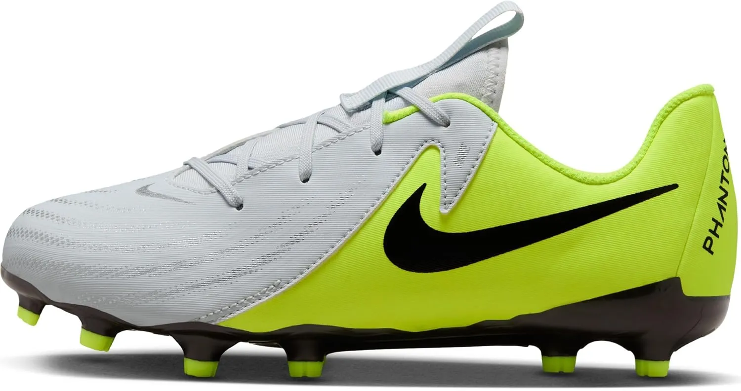 Nike Jr. Phantom GX 2 Academy Little/Big Kids' MG Low-Top Soccer Cleats (FD6722-003, Metallic Silver/Volt/Black)