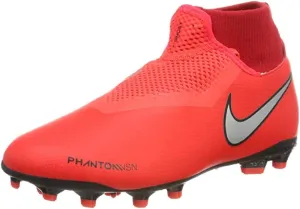 Nike Kids JR Phantom Vision Academy DF FG/MG Soccer (Little Kid/Big Kid) Bright Crimson/Metallic Silver 4.5 Big Kid