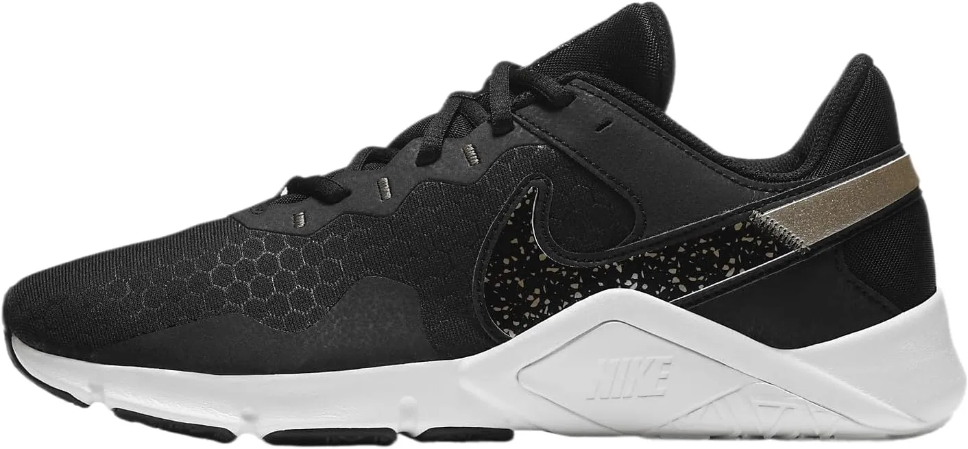Nike Legend Essential 2 Women's Workout Shoes (CZ3668-001, Black/White/Metallic Gold Grain)