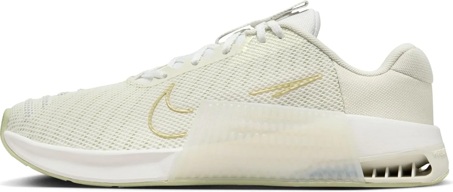 Nike Metcon 9 AMP Women's Workout Shoes (FJ1571-001, Sea Glass/Summit White/Olive Aura/Metallic Gold Star) Size 5.5