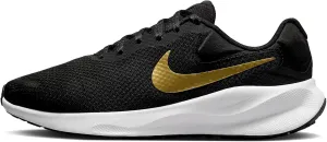 Nike Revolution 7 Women's Road Running Shoes (Extra Wide) (FZ6829-002, Black/White/Metallic Gold) Size 6.5